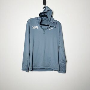 Brooks Notch Thermal Hoodie 1/2 Zip Mens Small Blue Gray Fleet Feet Waffle Knit
